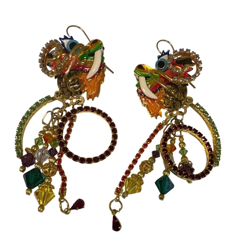 Lunch at The Ritz Dragon Dangle Earrings‎ Rhinestone Crystal Gemstone